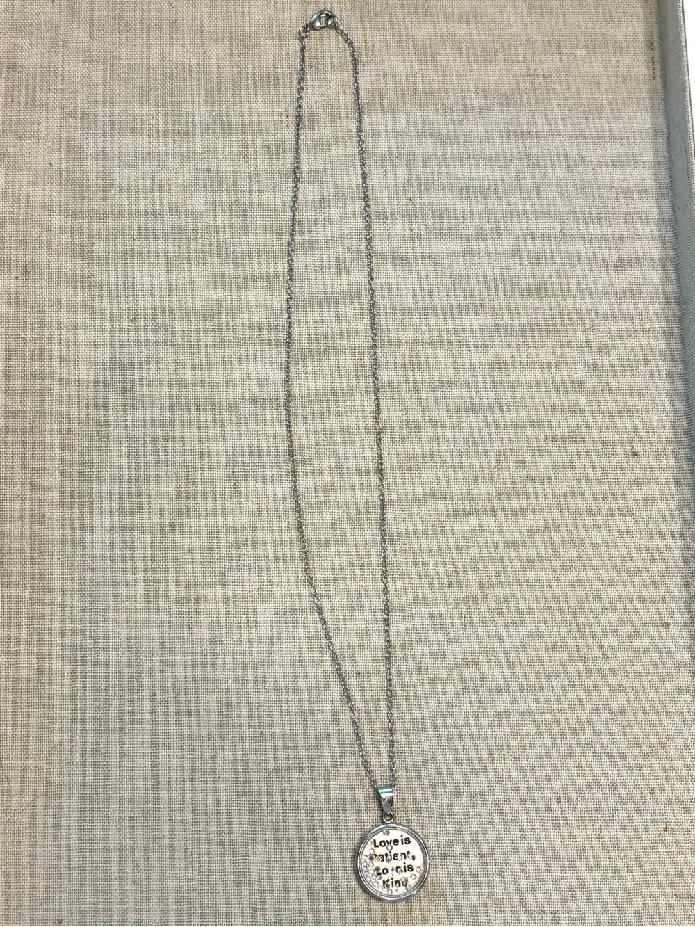 Silver Toned 'Love is Patient, Love is Kind' Pendant Necklace